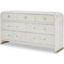 The appearance of Miramar 7 Drawer Dresser In Oyster designed by Legacy Classic in the modern / contemporary interior design. This oyster piece of furniture was selected by 1StopBedrooms from Miramar Collection to add a touch of cosiness and style into your home. Sku: 3300-1201. Material: Oak Veneer.