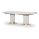 The appearance of Miramar Complete Oval Dining Table In Oyster designed by Legacy Classic in the modern / contemporary interior design. This oyster piece of furniture  was selected by 1StopBedrooms from Miramar Collection to add a touch of cosiness and style into your home. Sku: 3300-421T;3300-421B. Table Top Shape: Oval. Size: 122" x 46". Material: Solid Hardwood.