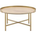 The appearance of Mithea Coffee Table In Oak Table Top And Gold designed by ACME in the modern / contemporary interior design. This gold piece of furniture  was selected by 1StopBedrooms from Mithea Collection to add a touch of cosiness and style into your home. Sku: 82335. Material: Wood.