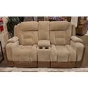 Mixed Momentum Power Reclining Loveseat with Console In Brownstone