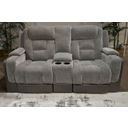 Mixed Momentum Power Reclining Loveseat with Console In Shadow