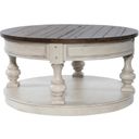 The appearance of Morgan Creek Antique White Round Cocktail Table designed by Liberty in the traditional interior design. This white piece of furniture  was selected by 1StopBedrooms from Morgan Creek Collection to add a touch of cosiness and style into your home. Sku: 498-OT1011. Material: Wood.