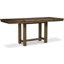 The appearance of Moriville Counter Height 62"-86" Extendable Dining Table designed by Signature Design by Ashley in the transitional interior design. This grayish brown piece of furniture was selected by 1StopBedrooms from Moriville Collection to add a touch of cosiness and style into your home. Sku: D631-32. Material: Wood. Table Top Shape: Rectangular. Size: 86" x 36".
