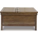 The appearance of Moriville Grayish Brown Lift-Top Coffee Table designed by Signature Design by Ashley in the transitional interior design. This grayish brown piece of furniture was selected by 1StopBedrooms from Moriville Collection to add a touch of cosiness and style into your home. Sku: T731-9. Material: Wood.
