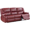 The appearance of Camila Upholstered Motion Reclining Sofa Red Faux Leather designed by Coaster in the transitional interior design. This red piece of furniture  was selected by 1StopBedrooms from Camila Collection to add a touch of cosiness and style into your home. Sku: 610241. Material: Upholstered.