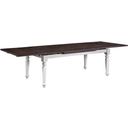 The appearance of Mountain Retreat Dining Table With 2 Leaves In Dark Mocha And Antique White designed by Emerald Home Furnishings in the country / farmhouse interior design. This antique white piece of furniture was selected by 1StopBedrooms from Mountain Retreat Collection to add a touch of cosiness and style into your home. Sku: D601-10-09. Material: Wood. Table Top Shape: Rectangular. Size: 40" x 115".