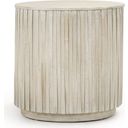 The appearance of Mrytle 24 Inch Round End Table In Gray Wash designed by Classic Home in the transitional interior design. This gray wash piece of furniture  was selected by 1StopBedrooms from Mrytle Collection to add a touch of cosiness and style into your home. Sku: 51011259. Material: Mango Wood.