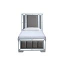 Murry LED Upholstered Panel Twin Bed in Silver