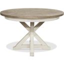 The appearance of Myra Natural and Paperwhite Round Extendable Dining Table designed by Riverside Furniture in the transitional interior design. This white and brown piece of furniture was selected by 1StopBedrooms from Myra Collection to add a touch of cosiness and style into your home. Sku: 59550;59357. Table Top Shape: Round. Size: 48".