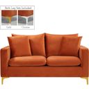 The appearance of Naomi Velvet Loveseat In Cognac designed by Meridian in the modern / contemporary interior design. This cognac piece of furniture  was selected by 1StopBedrooms from Naomi Collection to add a touch of cosiness and style into your home. Sku: 633Cognac-L. Material: Velvet.