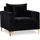 The appearance of Naomi Velvet Chair In Black designed by Meridian in the modern / contemporary interior design. This black piece of furniture was selected by 1StopBedrooms from Naomi Collection to add a touch of cosiness and style into your home. Sku: 633Black-C. Material: Velvet.