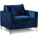 The appearance of Naomi Velvet Chair In Navy designed by Meridian in the modern / contemporary interior design. This navy piece of furniture  was selected by 1StopBedrooms from Naomi Collection to add a touch of cosiness and style into your home. Sku: 633Navy-C. Material: Velvet.