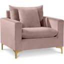 The appearance of Naomi Velvet Chair In Pink designed by Meridian in the modern / contemporary interior design. This pink piece of furniture  was selected by 1StopBedrooms from Naomi Collection to add a touch of cosiness and style into your home. Sku: 633Pink-C. Material: Velvet.