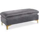 The appearance of Naomi Velvet Ottoman In Grey designed by Meridian in the modern / contemporary interior design. This grey piece of furniture  was selected by 1StopBedrooms from Naomi Collection to add a touch of cosiness and style into your home. Sku: 636Grey-Ott. Material: Velvet.