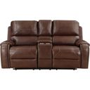 The appearance of Newnan Double Glider Reclining Love Seat with Center Console and USB Ports In Brown designed by Homelegance in the traditional interior design. This brown piece of furniture was selected by 1StopBedrooms from Newnan Collection to add a touch of cosiness and style into your home. Sku: 8549BRW-2. Material: Faux Leather.
