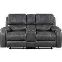 The appearance of Newnan Double Glider Reclining Loveseat with Center Console and USB Ports In Gray designed by Homelegance in the traditional interior design. This gray piece of furniture  was selected by 1StopBedrooms from Newnan Collection to add a touch of cosiness and style into your home. Sku: 8549GRY-2. Material: Faux Leather.