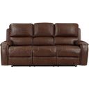 The appearance of Newnan Double Reclining Sofa with Center Drop-Down Cup Holders and USB Ports In Brown designed by Homelegance in the traditional interior design. This brown piece of furniture was selected by 1StopBedrooms from Newnan Collection to add a touch of cosiness and style into your home. Sku: 8549BRW-3. Material: Faux Leather.