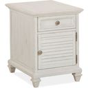The appearance of Newport Alabaster Chairside Table designed by Magnussen in the transitional interior design. This white piece of furniture  was selected by 1StopBedrooms from Newport Collection to add a touch of cosiness and style into your home. Sku: T5430-10. Material: Pine.