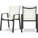 The appearance of Nizuc Water Resistant Fabric Outdoor Patio Aluminum Mesh Dining Arm Chair Set of 2 In White/Dark Grey designed by Meridian in the modern / contemporary interior design. This white piece of furniture was selected by 1StopBedrooms from Nizuc Collection to add a touch of cosiness and style into your home. Sku: 367White-AC. Material: Aluminum.