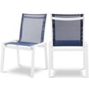 The appearance of Nizuc Water Resistant Fabric Outdoor Patio Aluminum Mesh Dining Chair Set of 2 In Navy designed by Meridian in the modern / contemporary interior design. This navy piece of furniture was selected by 1StopBedrooms from Nizuc Collection to add a touch of cosiness and style into your home. Sku: 368Navy-C. Material: Aluminum.