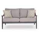The appearance of North Island Outdoor Loveseat with Cushion In Gray designed by Signature Design by Ashley in the modern / contemporary interior design. This gray piece of furniture was selected by 1StopBedrooms from North Island Collection to add a touch of cosiness and style into your home. Sku: P510-835. Material: Fabric.