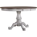 The appearance of Ocean Isle Pedestal Table Set In Antique White With Weathered Pine designed by Liberty in the traditional interior design. This antique white piece of furniture was selected by 1StopBedrooms from Ocean Isle Collection to add a touch of cosiness and style into your home. Sku: 303W-P4254;303W-T4254. Table Top Shape: Oval. Material: Rubberwood. Size: 54" x 42".