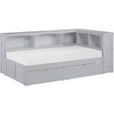 The appearance of Orion Twin Bookcase Corner Bed with Storage Boxes In Gray designed by Homelegance in the transitional interior design. This gray piece of furniture  was selected by 1StopBedrooms from Orion Collection to add a touch of cosiness and style into your home. Sku: B2063BC-1;B2063BC-2;B2063BC-BC;B2063-T. Bed Type: Bookcase Bed. Material: Wood. Bed Size: Twin.