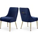 The appearance of Owen Velvet Dining Chair Set of 2 In Navy designed by Meridian in the modern / contemporary interior design. This navy piece of furniture was selected by 1StopBedrooms from Owen Collection to add a touch of cosiness and style into your home. Sku: 744Navy. Material: Velvet.