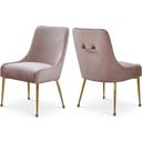 The appearance of Owen Velvet Dining Chair Set of 2 In Pink designed by Meridian in the modern / contemporary interior design. This pink piece of furniture  was selected by 1StopBedrooms from Owen Collection to add a touch of cosiness and style into your home. Sku: 744Pink. Material: Velvet.