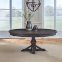 The appearance of Paradise Valley Pedestal Table Set In Saddle Brown designed by Liberty in the traditional interior design. This saddle brown piece of furniture was selected by 1StopBedrooms from Paradise Valley Collection to add a touch of cosiness and style into your home. Sku: 297-P6072;297-T6072. Table Top Shape: Round. Material: Rubberwood. Size: 60".