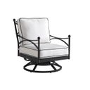 The appearance of Pavlova Swivel Lounge Chair In Graphite designed by Tommy Bahama in the transitional interior design. This graphite piece of furniture  was selected by 1StopBedrooms from Pavlova Collection to add a touch of cosiness and style into your home. Sku: 3911-11SW-01. Material: Aluminum.