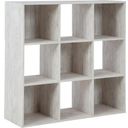 The appearance of Paxberry Whitewash Nine Cube Organizer designed by Signature Design by Ashley in the transitional interior design. This white wash piece of furniture was selected by 1StopBedrooms from Paxberry Collection to add a touch of cosiness and style into your home. Sku: EA1811-3X3. Material: Wood.