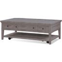 The appearance of Paxton Place Rectangular Cocktail Table with Casters In Dovetail Gray designed by Magnussen in the modern / contemporary interior design. This dove gray piece of furniture was selected by 1StopBedrooms from Paxton Place Collection to add a touch of cosiness and style into your home. Sku: T4805-43. Material: Pine Veneer.