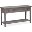 The appearance of Paxton Place Dovetail Grey Rectangle Sofa Table designed by Magnussen in the transitional interior design. This gray piece of furniture was selected by 1StopBedrooms from Paxton Place Collection to add a touch of cosiness and style into your home. Sku: T4805-73. Material: Pine Veneer.