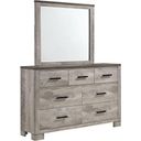 The appearance of Picket House Furnishings Adam 6-Drawer Dresser With Mirror designed by Picket House in the transitional interior design. This gray piece of furniture was selected by 1StopBedrooms from Adam Collection to add a touch of cosiness and style into your home. Sku: MC300DR;MC300MR. Material: Rubberwood.