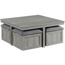 The appearance of Picket House Furnishings Dawson Coffee Table With Four Storage Stools In Grey designed by Picket House in the modern / contemporary interior design. This light grey piece of furniture  was selected by 1StopBedrooms from Dawson Collection to add a touch of cosiness and style into your home. Sku: CTUT100OT. Material: MDF.