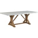The appearance of Picket House Furnishings Liam Standard Height Rectangular Dining Table In White Marble designed by Picket House in the transitional interior design. This white and natural piece of furniture was selected by 1StopBedrooms from Liam Collection to add a touch of cosiness and style into your home. Sku: CDLW100DTW;CDLW100DTB. Table Top Shape: Rectangular. Material: Rubberwood. Size: 42" x 84".
