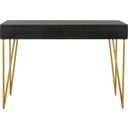 The appearance of Pine Black and Gold 2-Drawer Desk designed by Safavieh in the modern / contemporary interior design. This black and gold piece of furniture was selected by 1StopBedrooms from Pine Collection to add a touch of cosiness and style into your home. Sku: FOX2238B. Material: Iron.