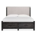 The appearance of Plum Creek Queen Upholstered Panel Storage Bed In Ravenwood Black designed by Magnussen in the coastal interior design. This ravenwood black piece of furniture was selected by 1StopBedrooms from Plum Creek Collection to add a touch of cosiness and style into your home. Sku: B5990-55H;B5990-54SF;B5990-54R. Bed Size: Queen. Material: Oak Veneer. Bed Type: Upholstered Bed.