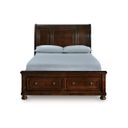 The appearance of Porter Queen Sleigh Storage Bed In Rustic Brown designed by Signature Design by Ashley in the transitional interior design. This rustic brown piece of furniture was selected by 1StopBedrooms from Porter Collection to add a touch of cosiness and style into your home. Sku: B697-174;B697-177;B697-298. Bed Type: Storage Bed. Bed Size: Queen.