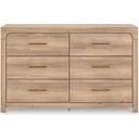 The appearance of Prandefort Dresser In Tan designed by Signature Design by Ashley in the transitional interior design. This tan piece of furniture was selected by 1StopBedrooms from Prandefort Collection to add a touch of cosiness and style into your home. Sku: NCB1360-31. Material: Wood.