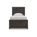 The appearance of Prendonea Twin Panel Bed In Charcoal designed by Signature Design by Ashley in the transitional interior design. This charcoal piece of furniture  was selected by 1StopBedrooms from Prendonea Collection to add a touch of cosiness and style into your home. Sku: B3789-53;B3789-83. Bed Type: Panel Bed. Material: Wood. Bed Size: Twin.
