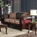 The appearance of Quirino Loveseat (Burgundy / Dark Brown) designed by Furniture of America in the traditional interior design. This mixed piece of furniture was selected by 1StopBedrooms from Quirino Collection to add a touch of cosiness and style into your home. Sku: SM6415-LV. Material: Leather.