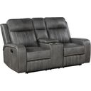 The appearance of Raelynn Upholstered Motion Reclining Loveseat Grey designed by Coaster in the transitional interior design. This grey piece of furniture was selected by 1StopBedrooms from Raelynn Collection to add a touch of cosiness and style into your home. Sku: 603192. Material: Upholstered.