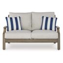The appearance of Rainier Ranch Outdoor Loveseat with Cushion In Brown and Beige designed by Signature Design by Ashley in the modern / contemporary interior design. This brown and beige piece of furniture was selected by 1StopBedrooms from Rainier Ranch Collection to add a touch of cosiness and style into your home. Sku: P701-835. Material: Fabric.