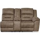 The appearance of Ravenel RAF Double Power Reclining Console Loveseat In Fossil designed by Signature Design by Ashley in the modern / contemporary interior design. This fossil piece of furniture was selected by 1StopBedrooms from Ravenel Collection to add a touch of cosiness and style into your home. Sku: 8310690. Material: Fabric.