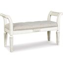The appearance of Realyn Accent Bench In Antique White designed by Signature Design by Ashley in the traditional interior design. This antique white piece of furniture was selected by 1StopBedrooms from Realyn Collection to add a touch of cosiness and style into your home. Sku: A3000157. Material: Fabric.