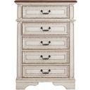 The appearance of Realyn Two Tone Chest designed by Signature Design by Ashley in the transitional interior design. This chipped white piece of furniture was selected by 1StopBedrooms from Realyn Collection to add a touch of cosiness and style into your home. Sku: B743-45. Material: Wood.