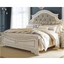 The appearance of Realyn Two Tone Queen Upholstered Panel Bed designed by Signature Design by Ashley in the transitional interior design. This chipped white piece of furniture  was selected by 1StopBedrooms from Realyn Collection to add a touch of cosiness and style into your home. Sku: B743-57;B743-54;B743-96. Bed Type: Panel Bed. Material: Fabric. Bed Size: Queen.