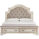 The appearance of Realyn White Queen Upholstered Panel Bed With Bench Footboard designed by Signature Design by Ashley in the transitional interior design. This two-tone piece of furniture was selected by 1StopBedrooms from Realyn Collection to add a touch of cosiness and style into your home. Sku: B743-57;B743-54S;B743-196. Bed Type: Panel Bed. Material: Fabric. Bed Size: Queen.
